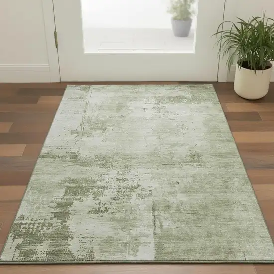 Olive Green And Fern Green Abstract Washable Area Rug With UV Protection Photo 2