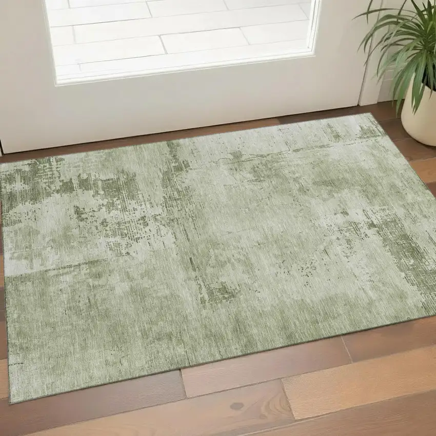 Olive Green And Fern Green Abstract Washable Area Rug With UV Protection Photo 1