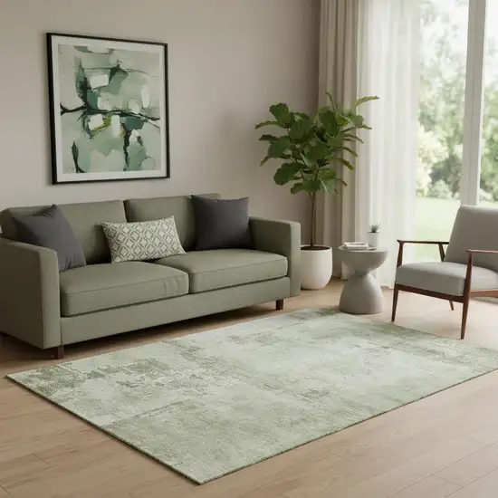 Olive Green And Fern Green Abstract Washable Area Rug With UV Protection Photo 2