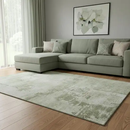 Olive Green And Fern Green Abstract Washable Area Rug With UV Protection Photo 2