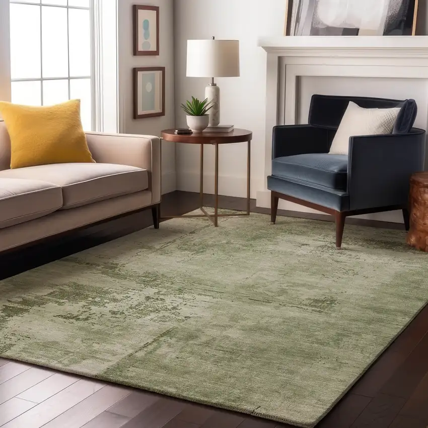 Olive Green And Fern Green Abstract Washable Area Rug With UV Protection Photo 4