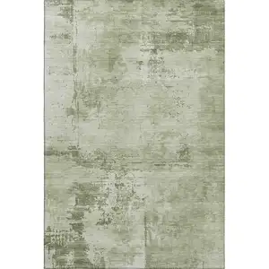 Photo of Olive Green And Fern Green Abstract Washable Area Rug With UV Protection