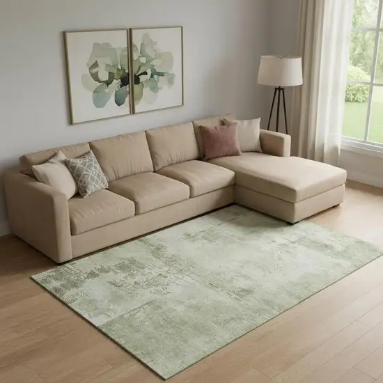 Olive Green And Fern Green Abstract Washable Area Rug With UV Protection Photo 2