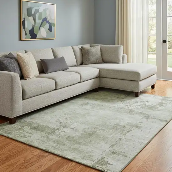 Olive Green And Fern Green Abstract Washable Area Rug With UV Protection Photo 2