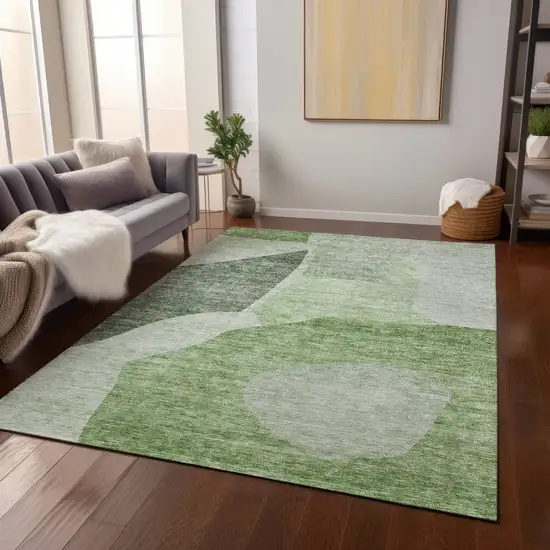 Olive Green And Fern Green Abstract Washable Indoor Outdoor Area Rug Photo 8
