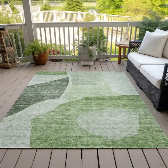 Olive Green And Fern Green Abstract Washable Indoor Outdoor Area Rug Photo 7