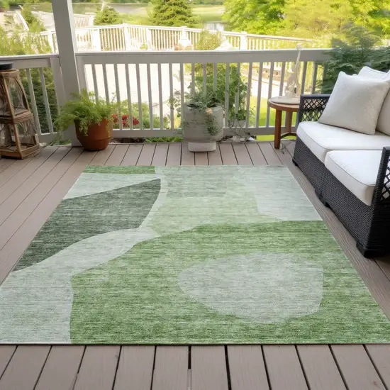 Olive Green And Fern Green Abstract Washable Indoor Outdoor Area Rug Photo 7