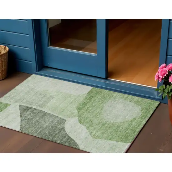 Olive Green And Fern Green Abstract Washable Indoor Outdoor Area Rug Photo 1