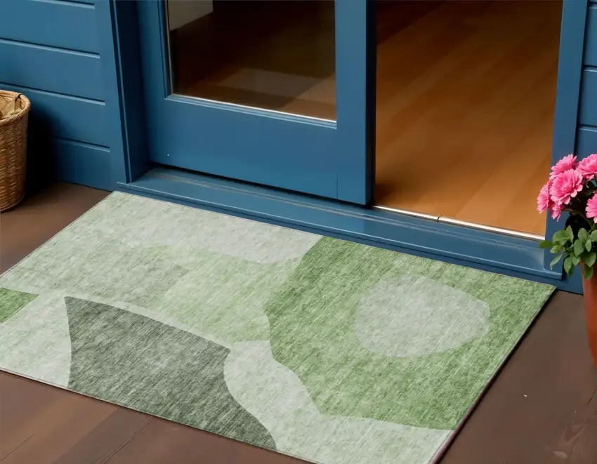 Olive Green And Fern Green Abstract Washable Indoor Outdoor Area Rug Photo 1