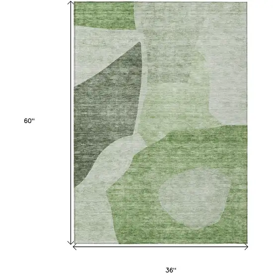 Olive Green And Fern Green Abstract Washable Indoor Outdoor Area Rug Photo 3