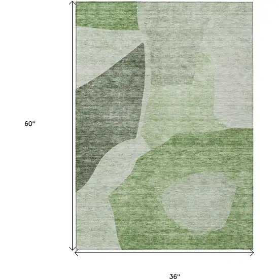 Olive Green And Fern Green Abstract Washable Indoor Outdoor Area Rug Photo 3