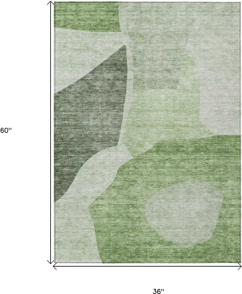Olive Green And Fern Green Abstract Washable Indoor Outdoor Area Rug Photo 3
