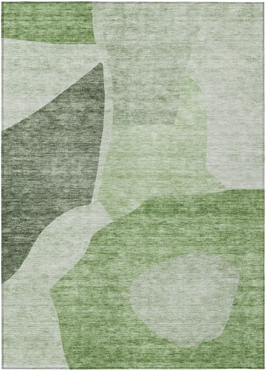 Olive Green And Fern Green Abstract Washable Indoor Outdoor Area Rug Photo 2