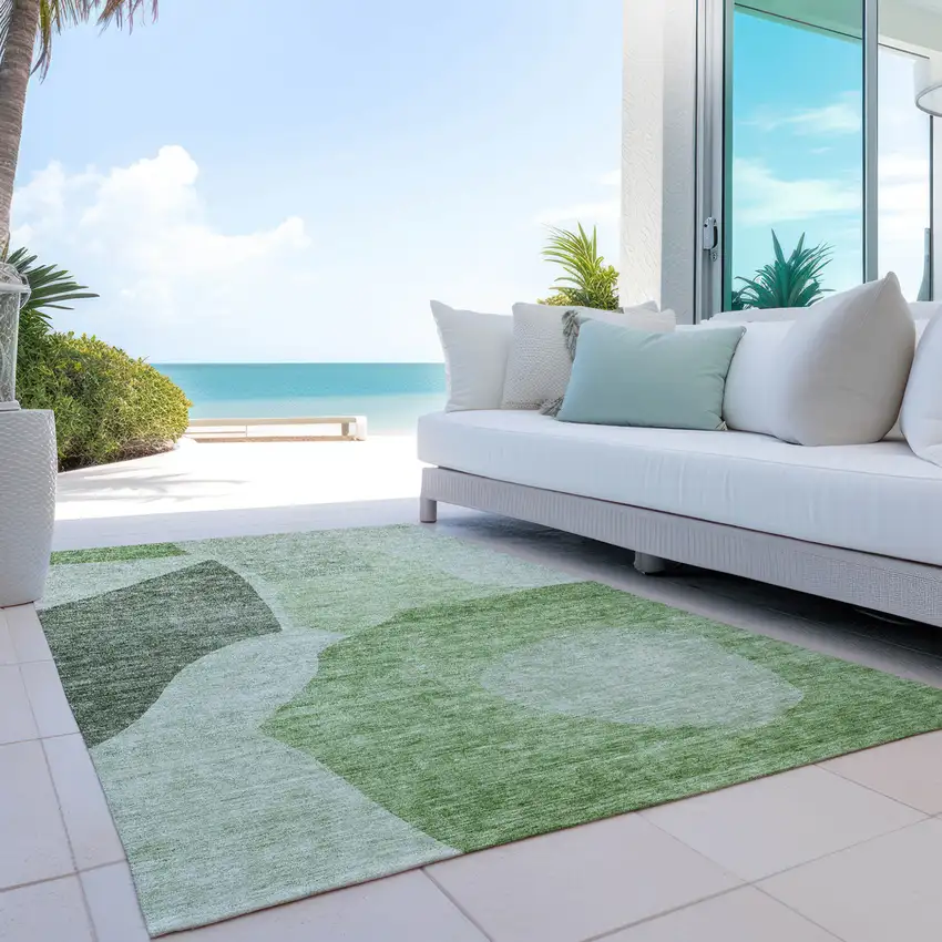 Olive Green And Fern Green Abstract Washable Indoor Outdoor Area Rug Photo 9