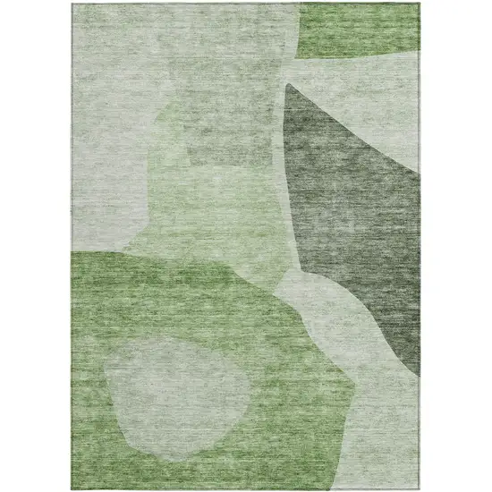 Olive Green And Fern Green Abstract Washable Indoor Outdoor Area Rug Photo 5