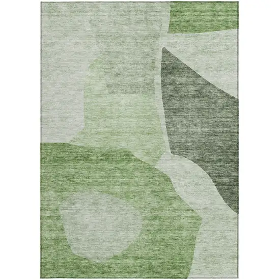 Olive Green And Fern Green Abstract Washable Indoor Outdoor Area Rug Photo 5