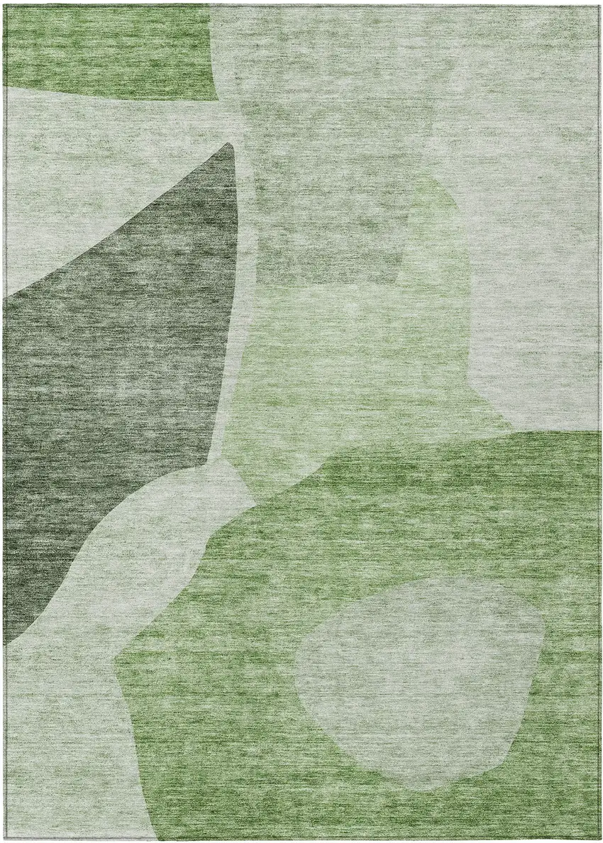 Olive Green And Fern Green Abstract Washable Indoor Outdoor Area Rug Photo 2