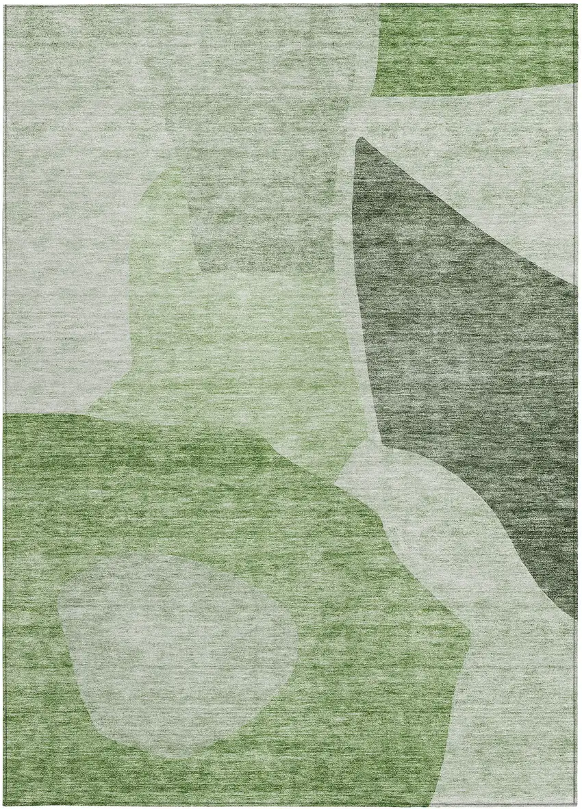 Olive Green And Fern Green Abstract Washable Indoor Outdoor Area Rug Photo 5