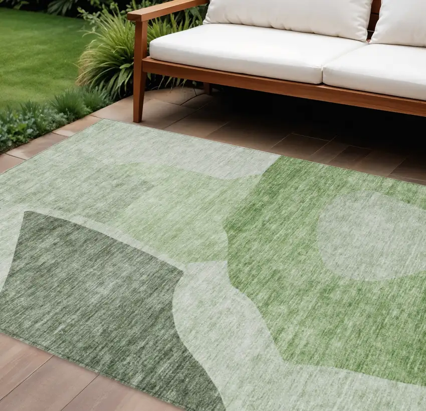 Olive Green And Fern Green Abstract Washable Indoor Outdoor Area Rug Photo 1
