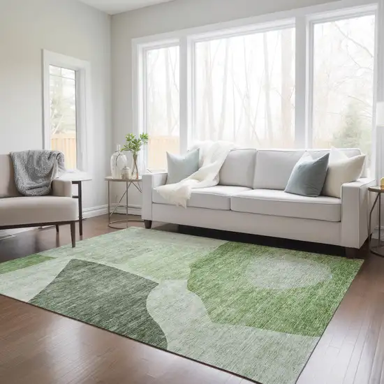 Olive Green And Fern Green Abstract Washable Indoor Outdoor Area Rug Photo 9