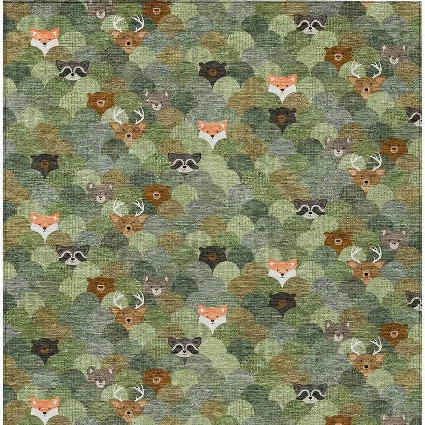 Olive Green And Fern Green Cactus Washable Indoor Outdoor Area Rug Photo 3