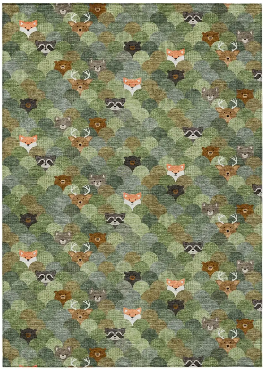 Olive Green And Fern Green Cactus Washable Indoor Outdoor Area Rug Photo 1