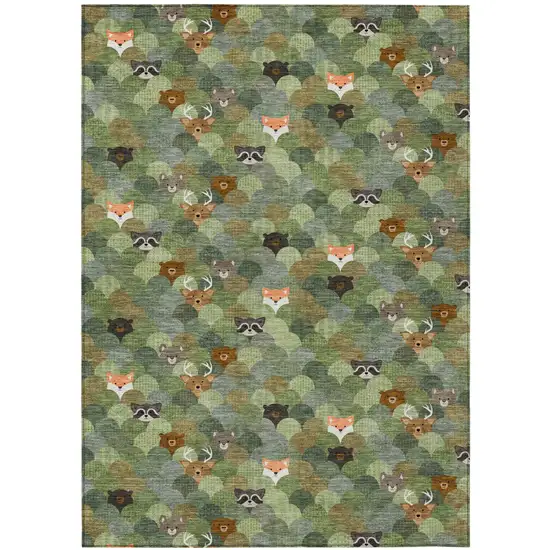 Olive Green And Fern Green Cactus Washable Indoor Outdoor Area Rug Photo 1