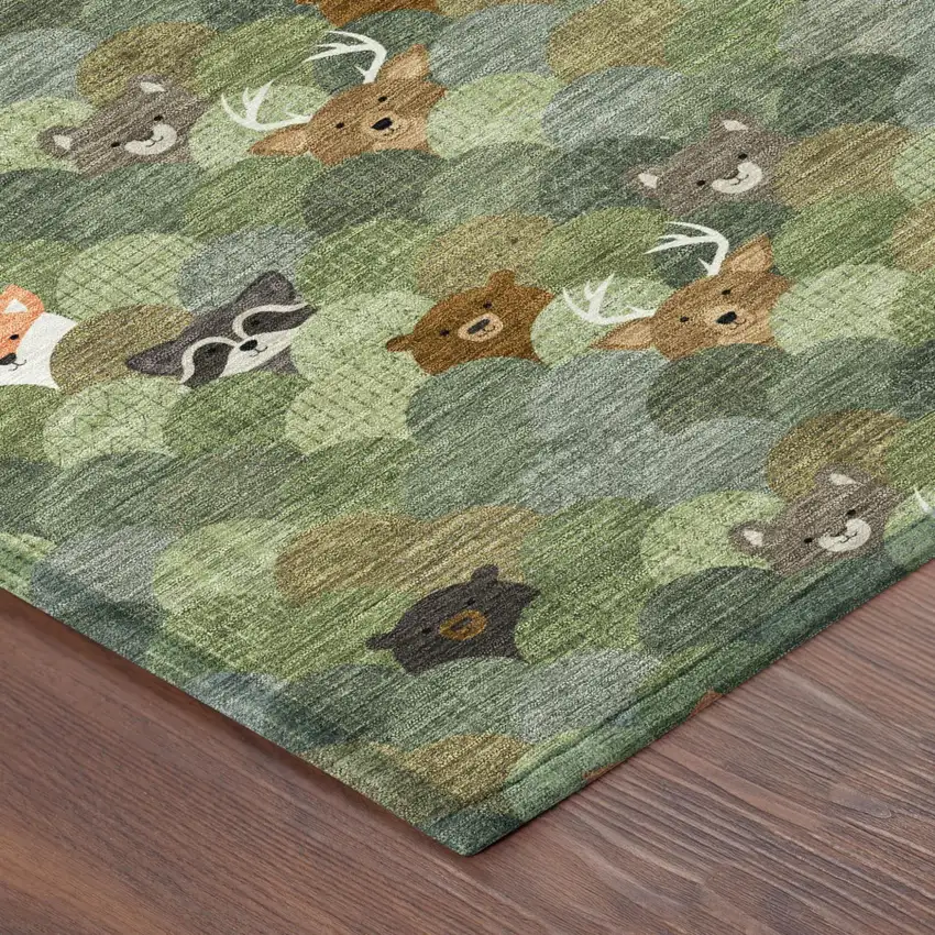 Olive Green And Fern Green Cactus Washable Indoor Outdoor Area Rug Photo 4