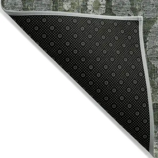Olive Green And Fern Green Damask Washable Indoor Outdoor Area Rug Photo 4