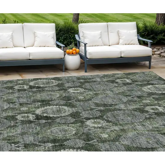 Olive Green And Fern Green Damask Washable Indoor Outdoor Area Rug Photo 1