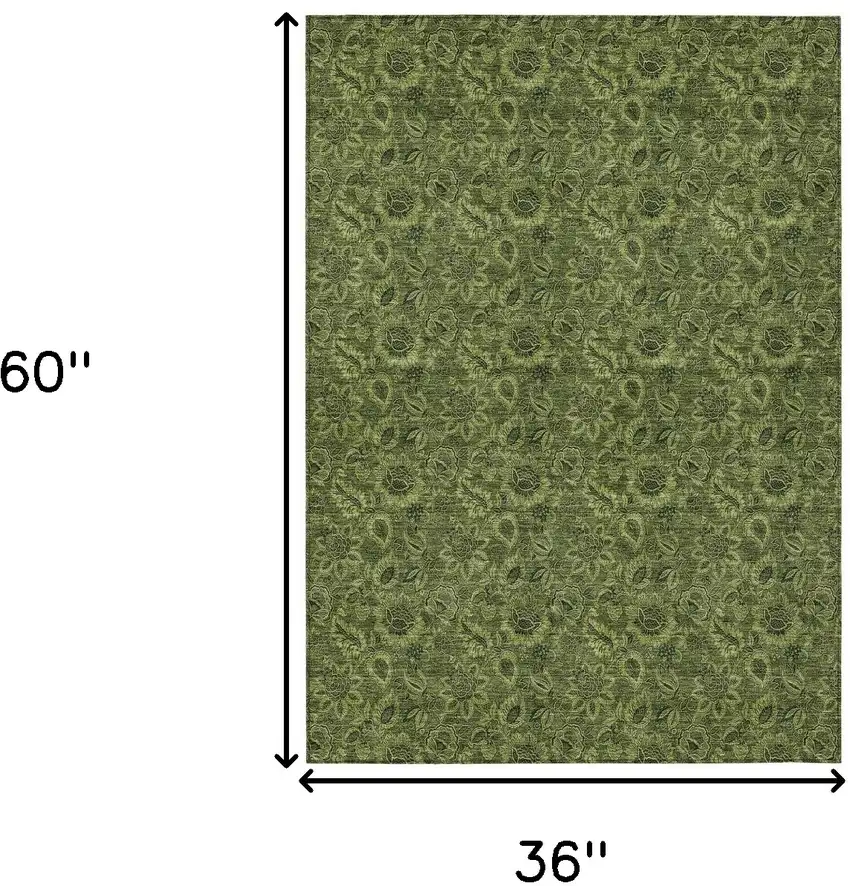 Olive Green And Fern Green Floral Washable Indoor Outdoor Area Rug Photo 6