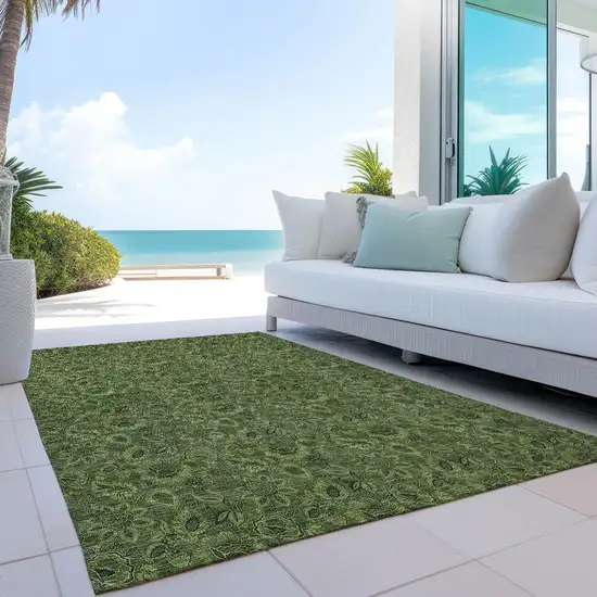 Olive Green And Fern Green Floral Washable Indoor Outdoor Area Rug Photo 9