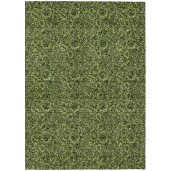 Olive Green And Fern Green Floral Washable Indoor Outdoor Area Rug Photo 1