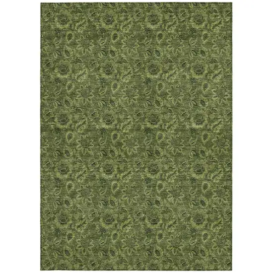 Olive Green And Fern Green Floral Washable Indoor Outdoor Area Rug Photo 4
