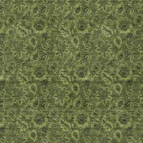 Olive Green And Fern Green Floral Washable Indoor Outdoor Area Rug Photo 5