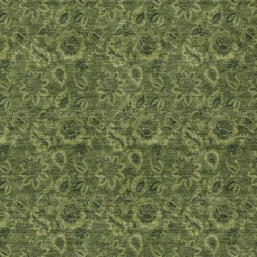 Olive Green And Fern Green Floral Washable Indoor Outdoor Area Rug Photo 5