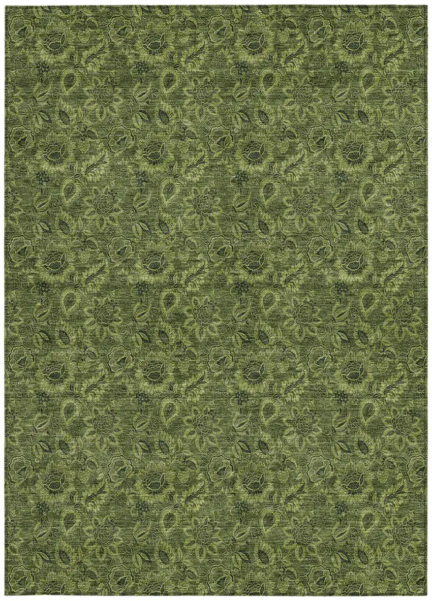 Olive Green And Fern Green Floral Washable Indoor Outdoor Area Rug Photo 6
