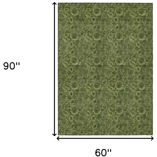 Olive Green And Fern Green Floral Washable Indoor Outdoor Area Rug Photo 3