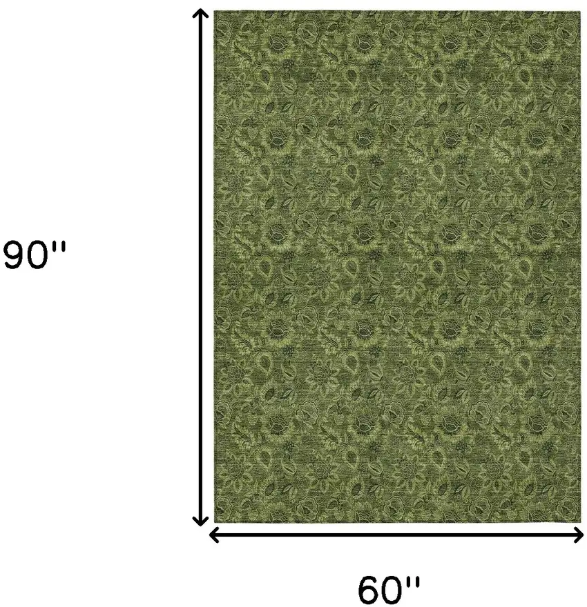 Olive Green And Fern Green Floral Washable Indoor Outdoor Area Rug Photo 3