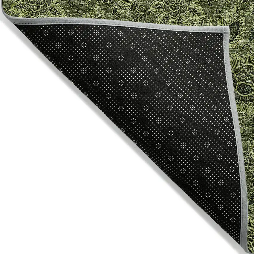 Olive Green And Fern Green Floral Washable Indoor Outdoor Area Rug Photo 4