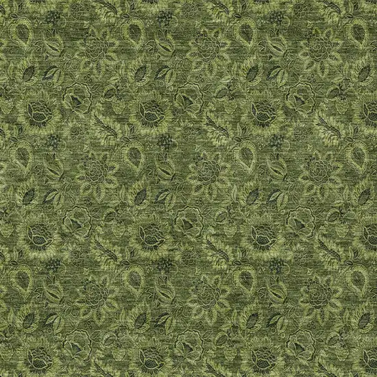 Olive Green And Fern Green Floral Washable Indoor Outdoor Area Rug Photo 6