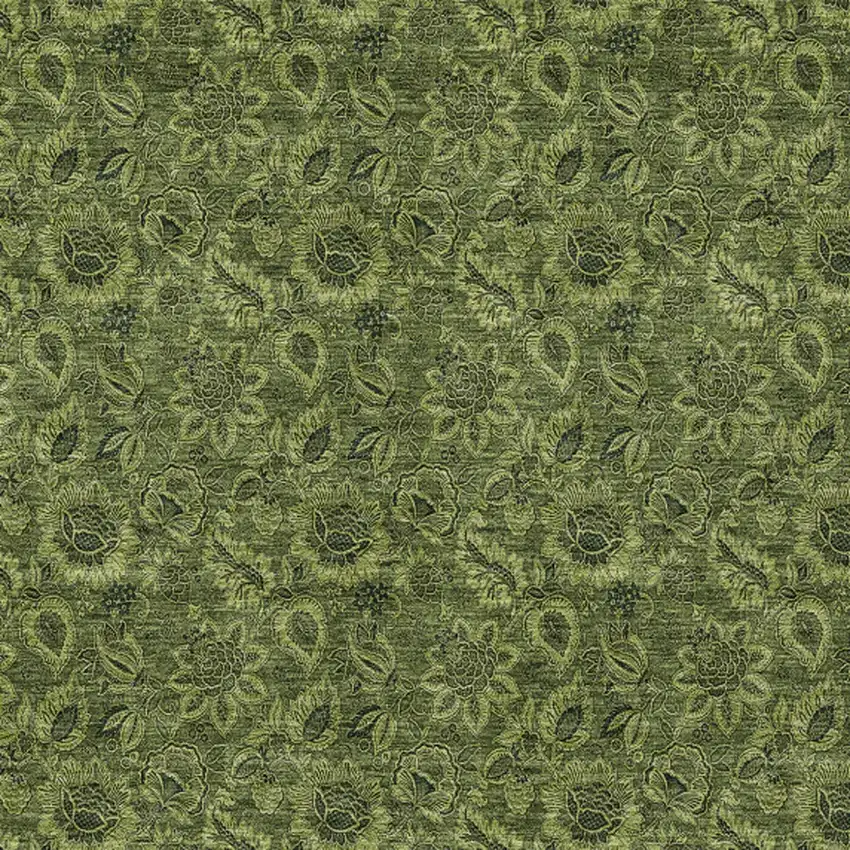 Olive Green And Fern Green Floral Washable Indoor Outdoor Area Rug Photo 6