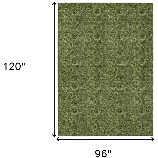 Olive Green And Fern Green Floral Washable Indoor Outdoor Area Rug Photo 3