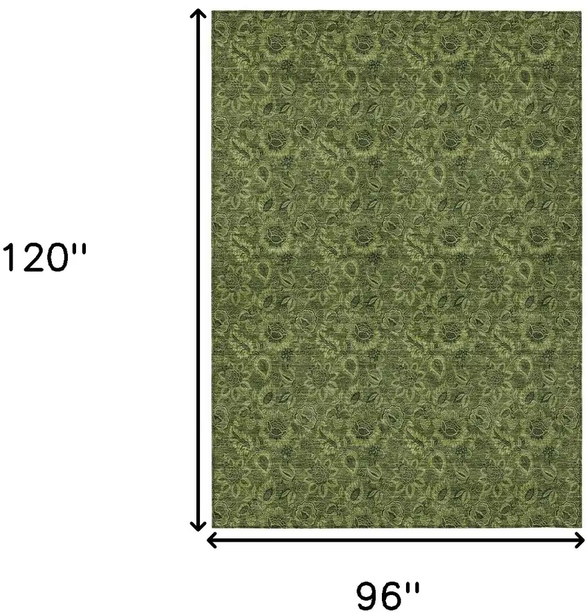 Olive Green And Fern Green Floral Washable Indoor Outdoor Area Rug Photo 3