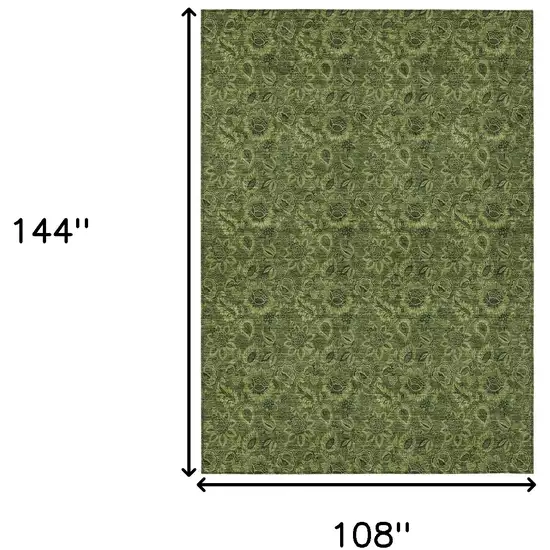 Olive Green And Fern Green Floral Washable Indoor Outdoor Area Rug Photo 3