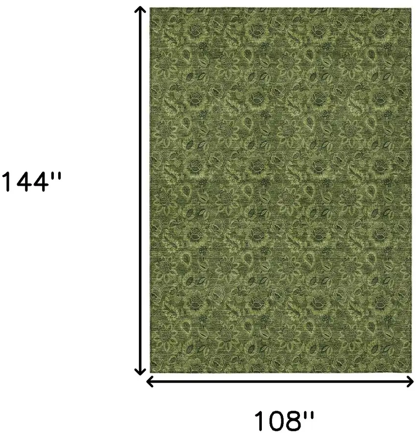 Olive Green And Fern Green Floral Washable Indoor Outdoor Area Rug Photo 3