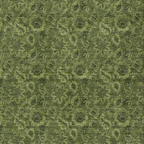 Olive Green And Fern Green Floral Washable Indoor Outdoor Area Rug Photo 5