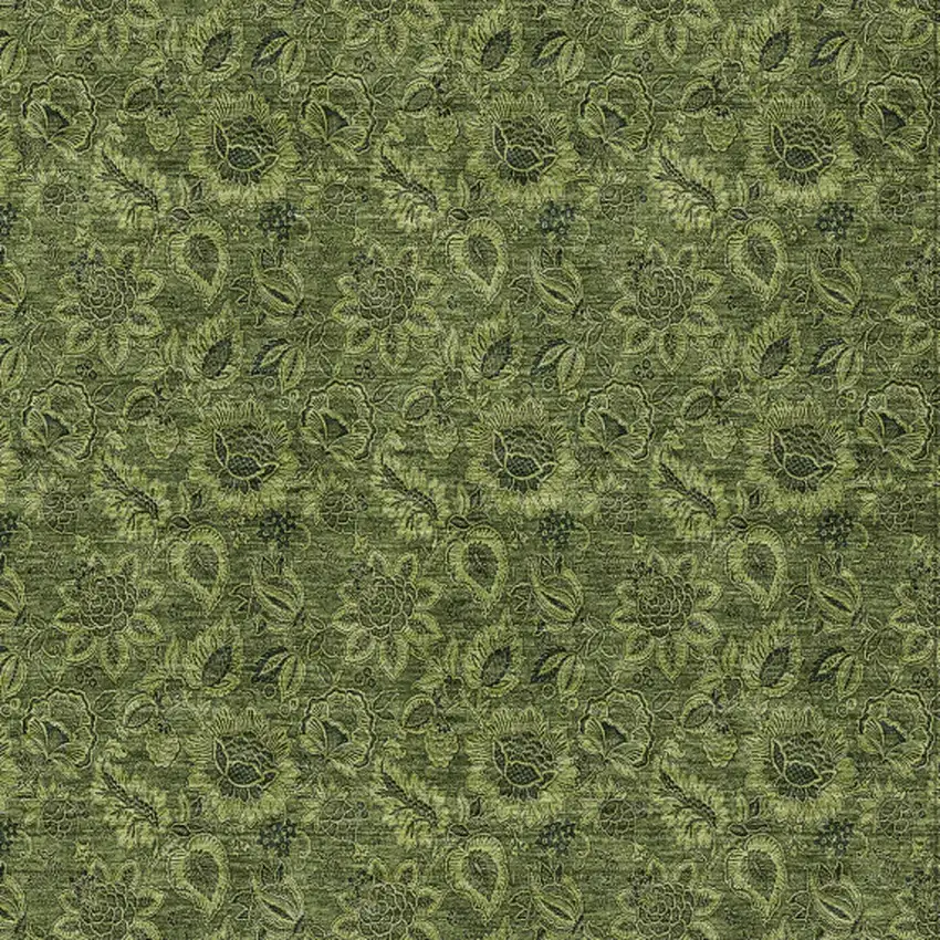 Olive Green And Fern Green Floral Washable Indoor Outdoor Area Rug Photo 5