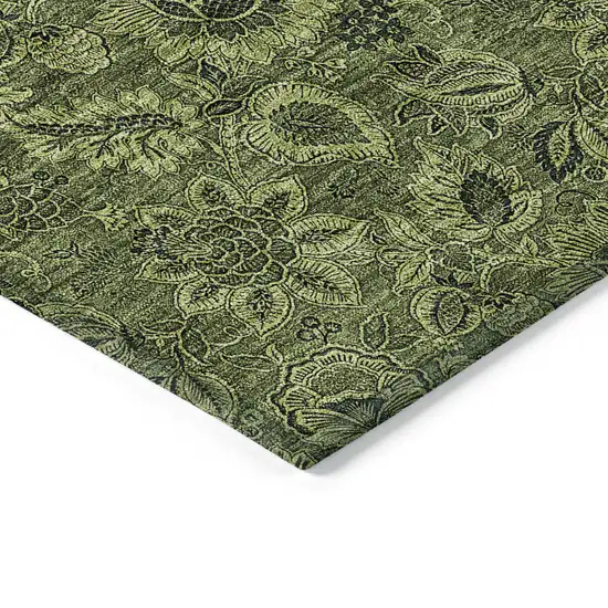 Olive Green And Fern Green Floral Washable Indoor Outdoor Area Rug Photo 4