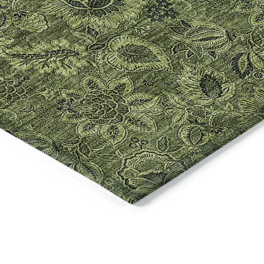 Olive Green And Fern Green Floral Washable Indoor Outdoor Area Rug Photo 4